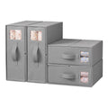 Four grey bed sheet organisers with clear windows