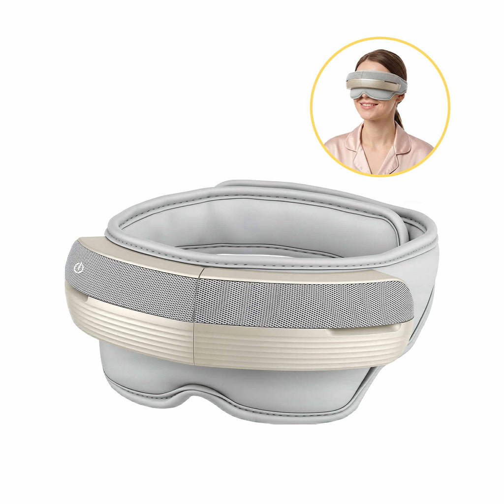 Heated eye and head massager in grey and champagne gold