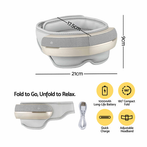 Foldable heated eye massager with dimensions and features
