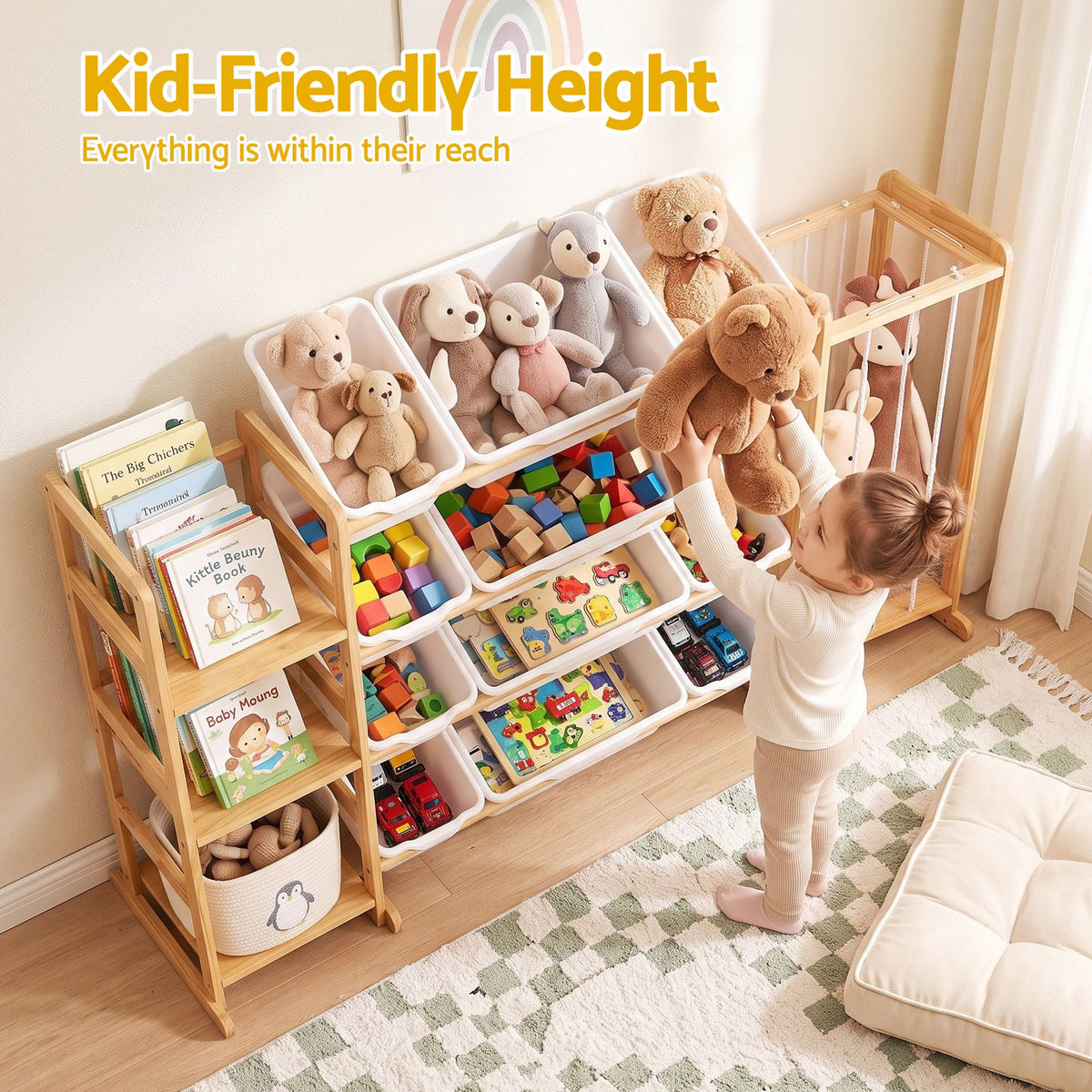 Kids toy storage organiser bins and shelves