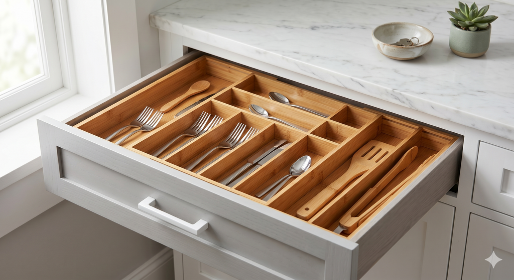 Bamboo Cutlery Drawer Organiser