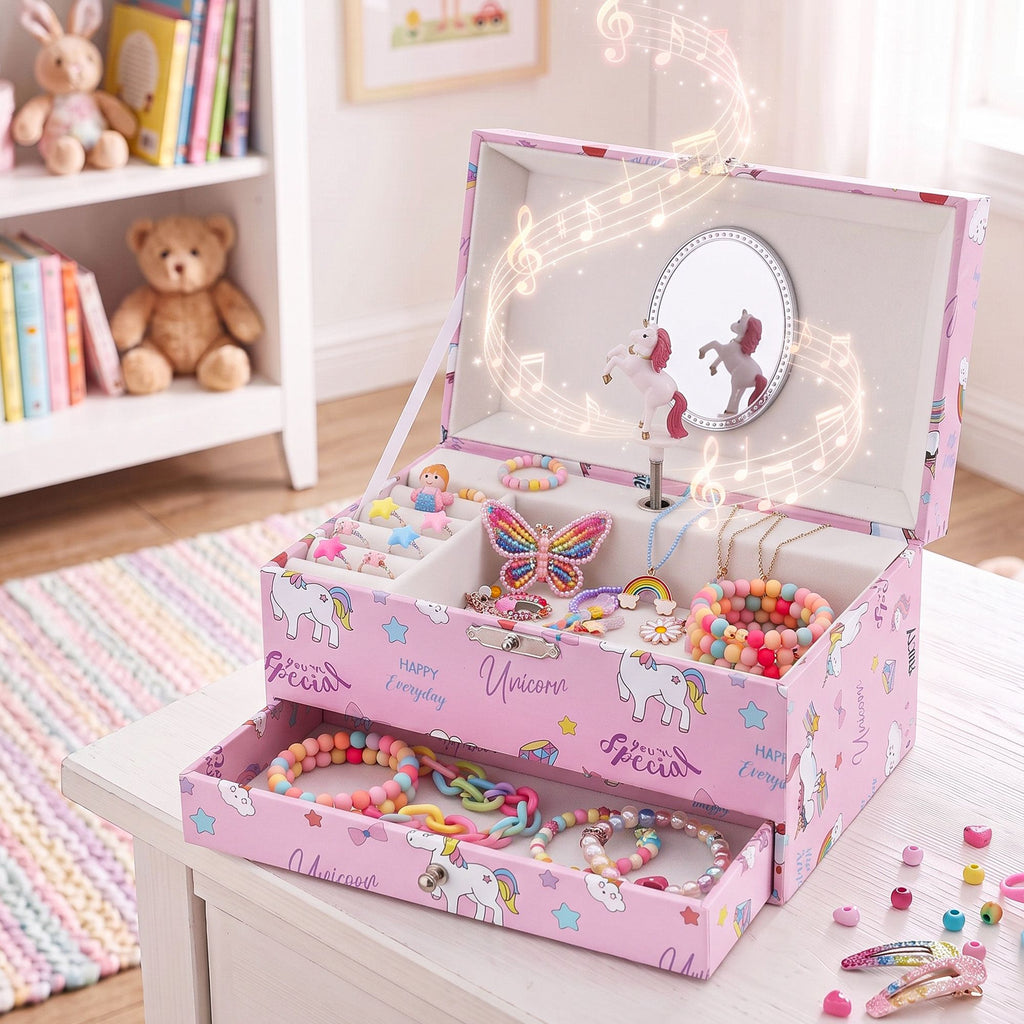 Pink musical unicorn jewellery box