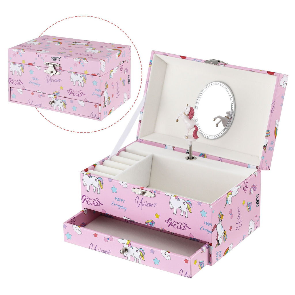 Unicorn jewellery box open with mirror