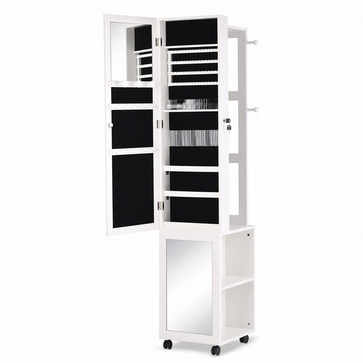 Earring, ring and necklace storage inside the cabinet