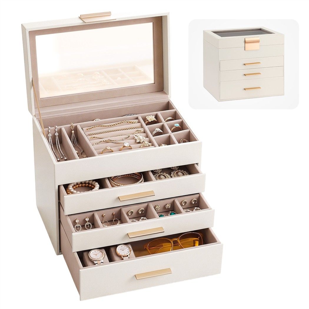 White and gold 4-tier jewellery box