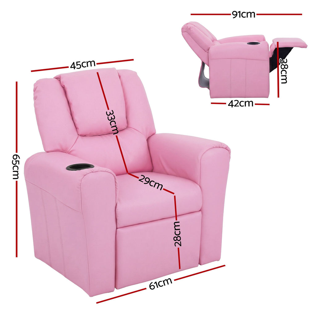 Pink kids recliner reclined