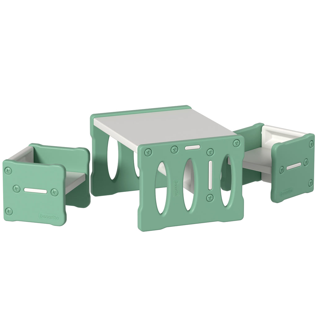 Green kids table and two chairs set