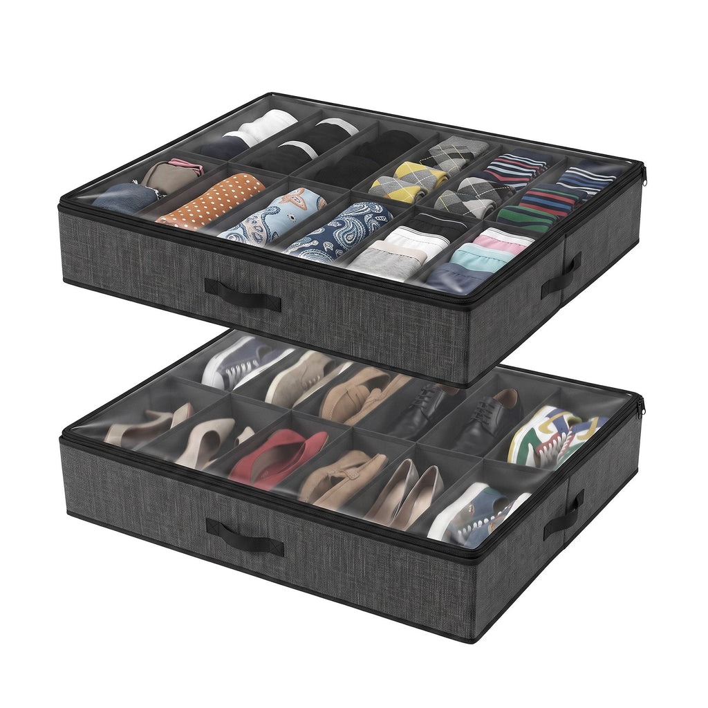 Two grey under-bed shoe organisers with 12 compartments each