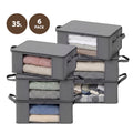 Six grey clothes storage bags with clear windows