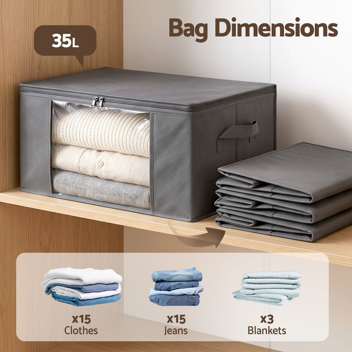 Clothes storage bags in use