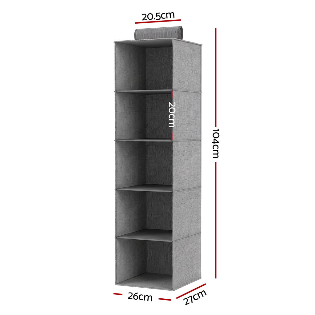 Hanging organiser holding folded clothes