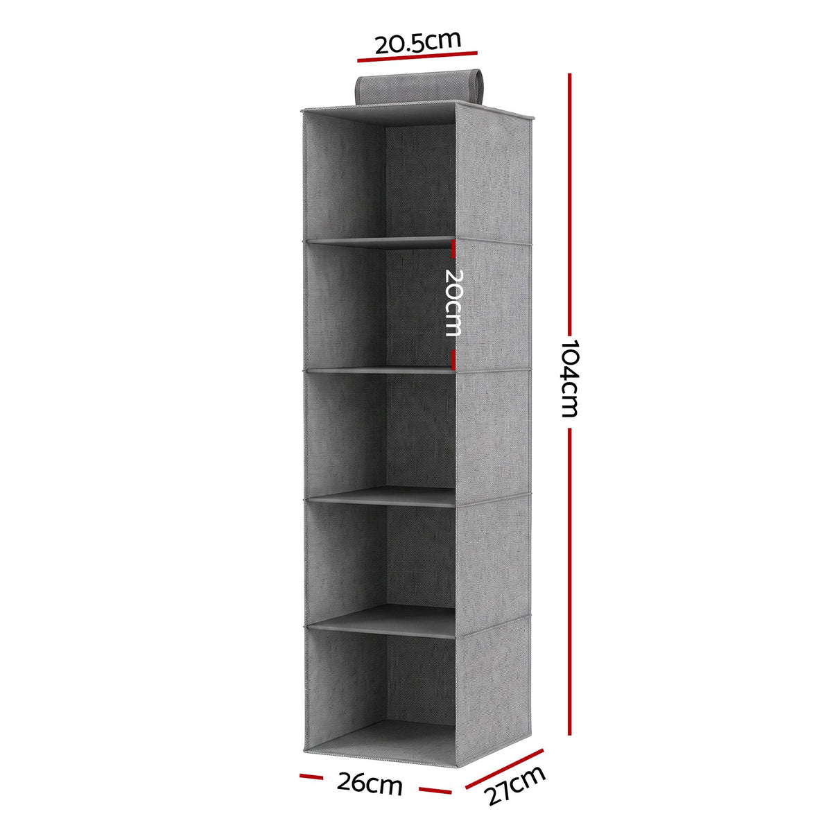 Hanging organiser holding folded clothes