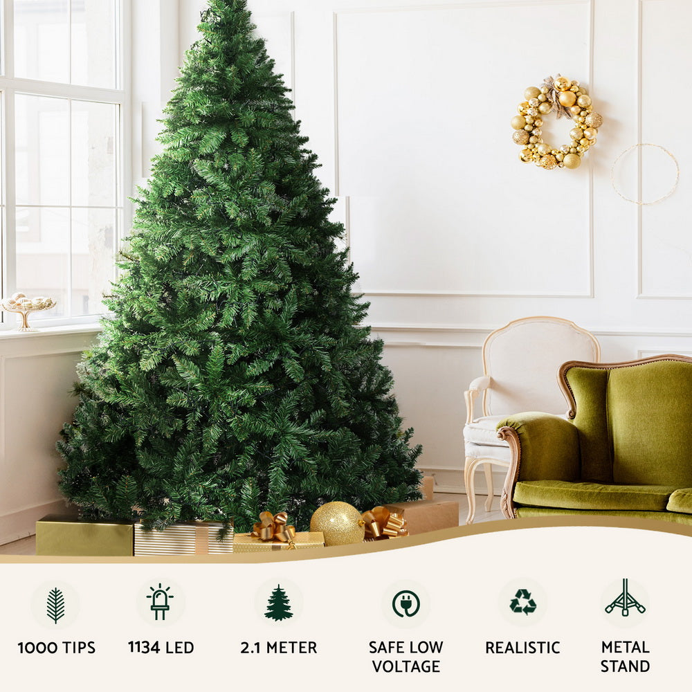 Christmas tree features: 1,134 LEDs, 2.1 metres tall, low voltage, metal stand