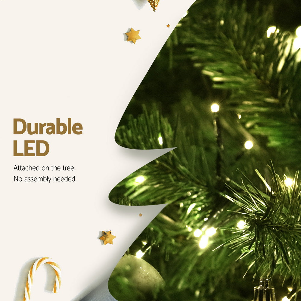 Close-up of warm white LEDs attached to Christmas tree branches