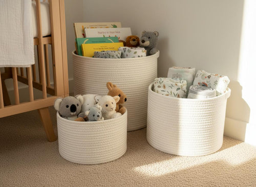 Cotton Rope Storage Baskets Set of 3 - Handwoven Boho Laundry Basket Nursery Organiser Australia