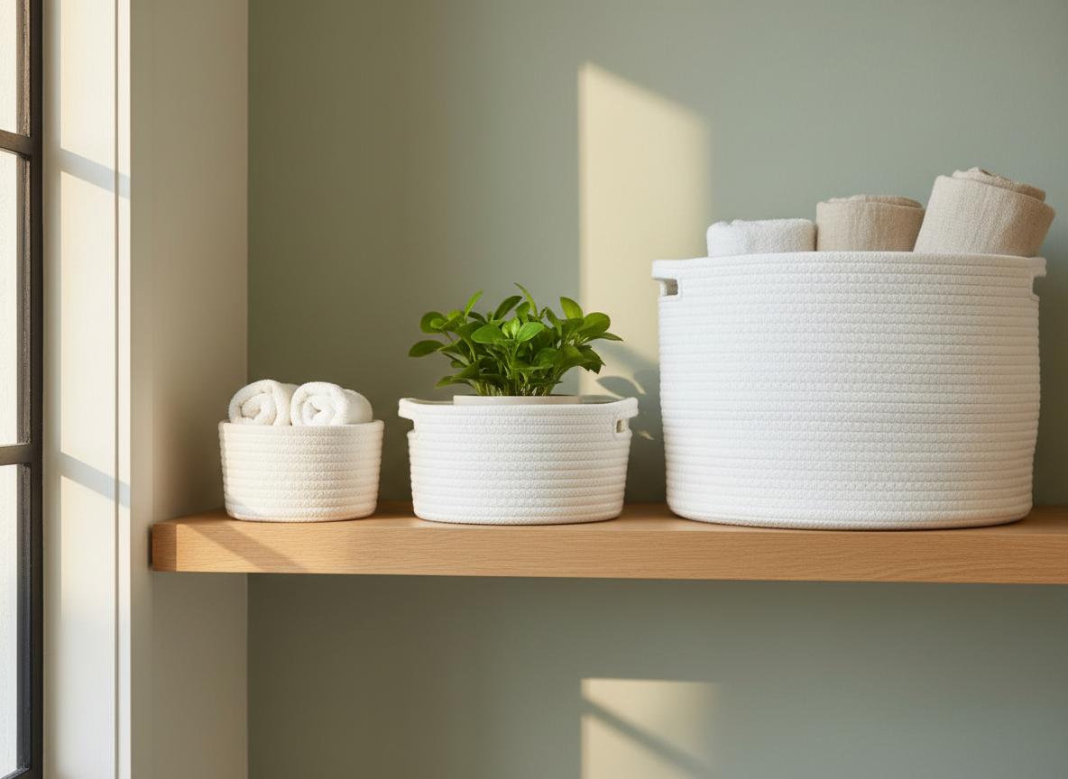 Cotton Rope Storage Baskets Set of 3 - Handwoven Boho Laundry Basket Nursery Organiser Australia